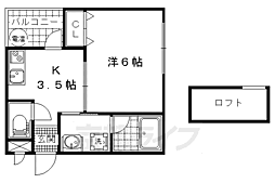 コフレ八反畑 1Kの間取図画像