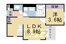 京都市山科区東野中井ノ上町アパート 1LDKの間取図画像