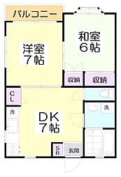 都営大江戸線 落合南長崎駅 徒歩4分の賃貸マンション 2階2DKの間取り