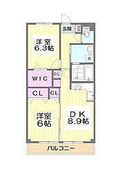 パールイングリーン 2DKの間取図画像