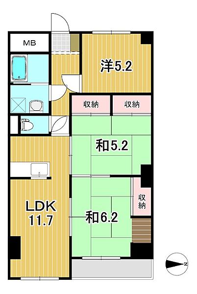 黒川第二マンション 601｜茨城県日立市河原子町４丁目(賃貸マンション3LDK・6階・66.38㎡)の写真 その2