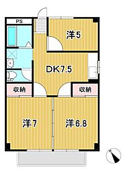 テクノハイム本宿　梅 2階3DKの間取り