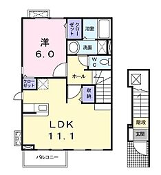 水木コーポII 2階1LDKの間取り