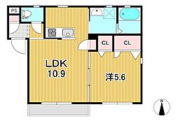 レ・ドゥーシャB 1階1LDKの間取り