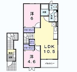 白蔵IIIB 2階2LDKの間取り