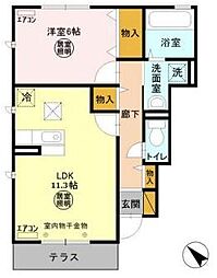 ショコラII 1階1LDKの間取り
