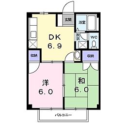 プライムハイツ2 2DKの間取図画像
