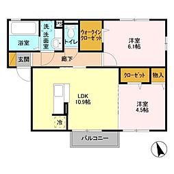 プランドール 2LDKの間取図画像