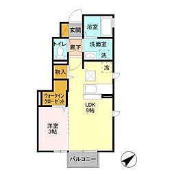 プリムールB 1LDKの間取図画像