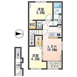 仮)日立市水木町2丁目新築アパート 2LDKの間取図画像