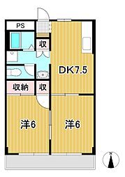 シーサイドヒルズ 2DKの間取図画像