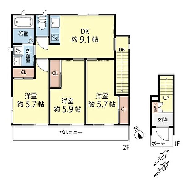 クローバーハウス 201｜東京都大田区中央6丁目(賃貸アパート3DK・2階・60.06㎡)の写真 その2