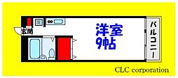 カーサ第2宇喜田3号棟 1Kの間取図画像