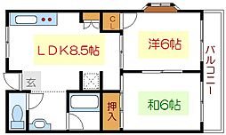 メゾン吉野 2DKの間取図画像