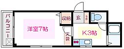 関根マンション 2階1Kの間取り