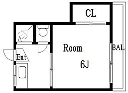 臼井荘 2階1Kの間取り