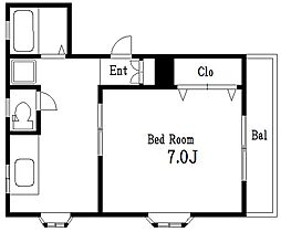 1丁目コーポ峰 2階1Kの間取り