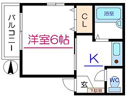 JR総武線 亀戸駅 徒歩12分の賃貸マンション 2階1Kの間取り