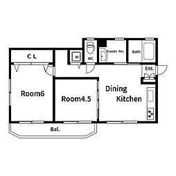 都営新宿線 東大島駅 徒歩7分の賃貸マンション 3階2DKの間取り