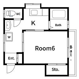 フジメイツNO2 1Kの間取図画像