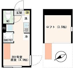 Blue Sands ワンルームの間取図画像