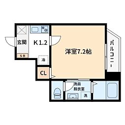 カーサ山喜 1Kの間取図画像