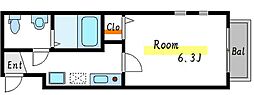 神林ビル2 1Kの間取図画像