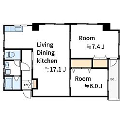 須磨マンション 2LDKの間取図画像