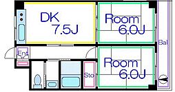 マンション友義 3階2DKの間取り