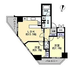 アルフェイス北千住 2LDKの間取図画像