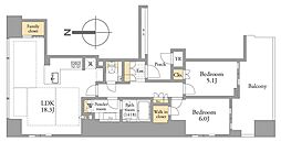 ワールドシティタワーズブリーズタワーB1棟 2LDKの間取図画像
