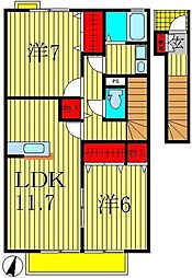 ノールメゾンII 2階2LDKの間取り