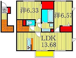 オーク大島田Ａ 2階2LDKの間取り