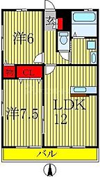 アルファタウン天王台Ｂ 2階2LDKの間取り