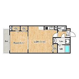 我孫子市青山台3丁目アパート 1LDKの間取図画像