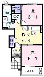 カーサ大井C 2DKの間取図画像