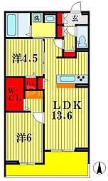 ラフォーレ弍番館 2LDKの間取図画像