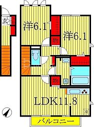 フリューリンク 2LDKの間取図画像