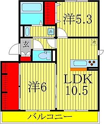 フルールおおたかの森 2LDKの間取図画像