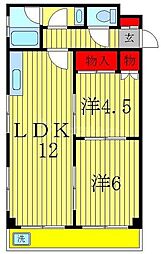 サンライトハイツ2 2LDKの間取図画像