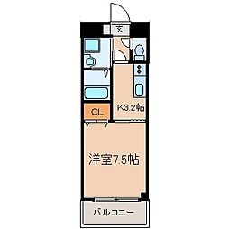 ラヴィアンローズ森田 2階1Kの間取り