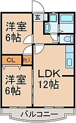 グランドール新町 3階2LDKの間取り