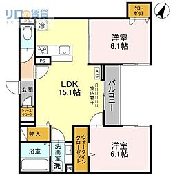 フルール 2LDKの間取図画像