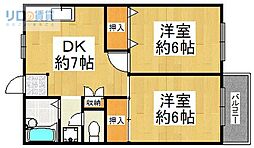 宝旭ハイツ 2DKの間取図画像