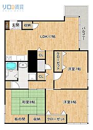 西宝仁川マンション 3LDKの間取図画像