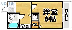 リオ花屋敷 ワンルームの間取図画像