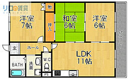 サンコート宝塚 3LDKの間取図画像