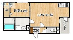川西市美園町アパート 1LDKの間取図画像