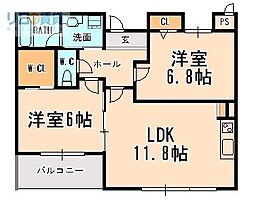 フローラル宝塚 2LDKの間取図画像