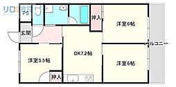 フェリオ伊丹北 3DKの間取図画像